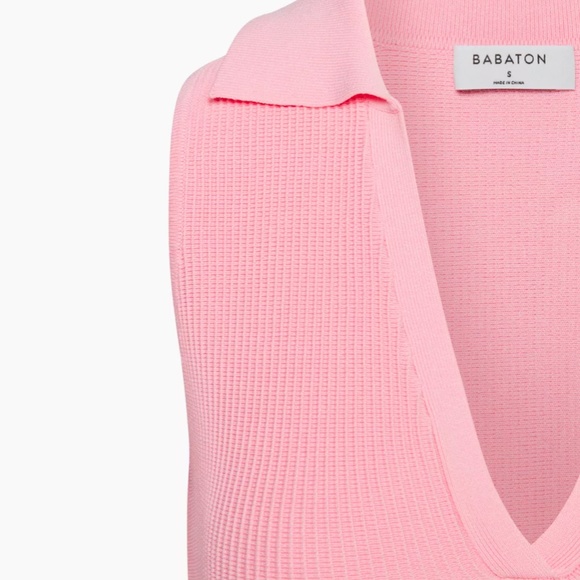 Aritzia Babaton Sculpt Knit Polo Top, Light Pink, Size Small - Picture 7 of 9